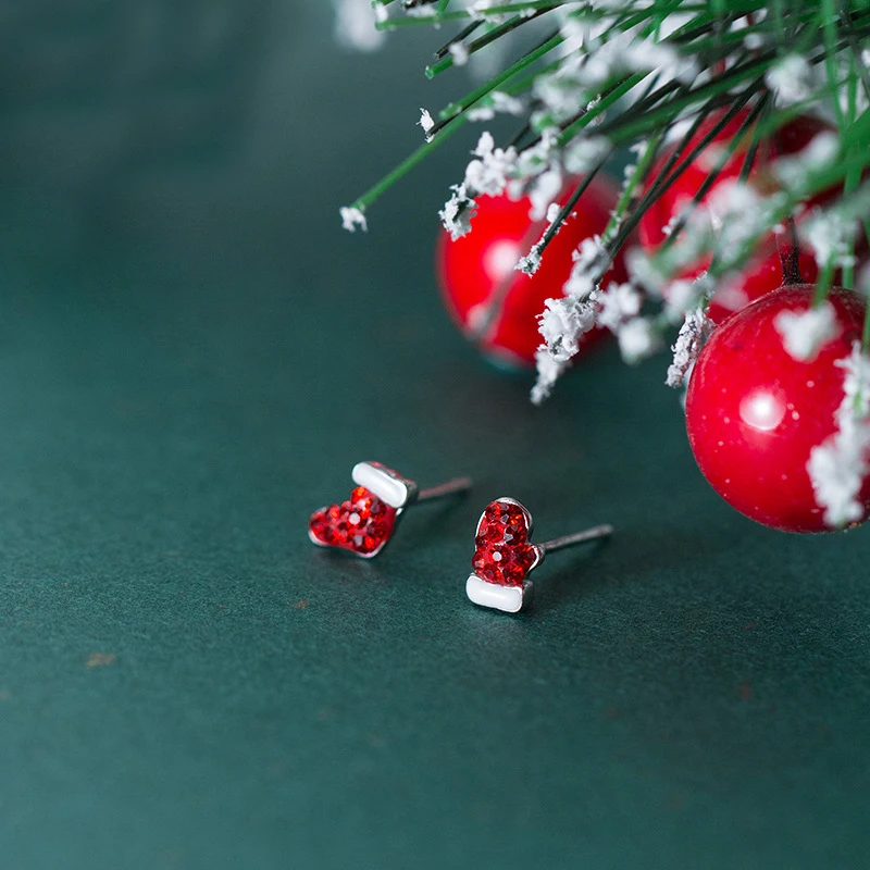 

MoveAcc Christmas Asymmetry Red Shoe and Glove Stud Earrings for Women Girls Cute New Year Gifts