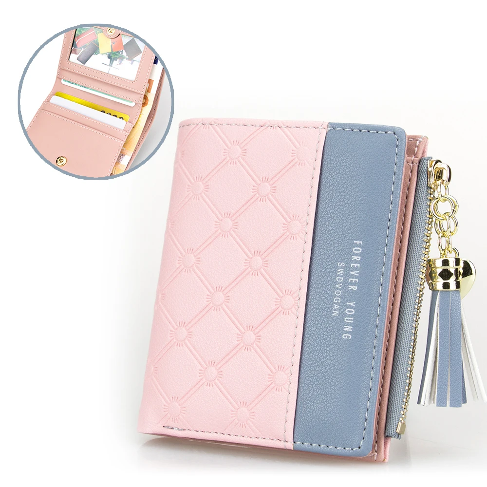 New Tassel Zipper font b Purse b font Pink Woman s Wallet Double Color Leather Wallets