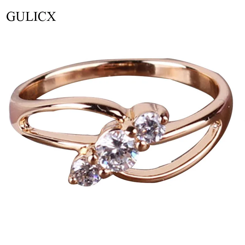 GULICX Vintage Rings for Women 18K Gold Plated Finger Ring Round White Crystal Cubic Zirconia Engagement