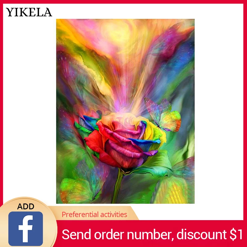 

Full Square DIY 5D Diamond Rainbow Rose Picture Of Rhinestone 3D Mosaic Flower Wall Stickers Diamond Embroidery Home Decor Gifts