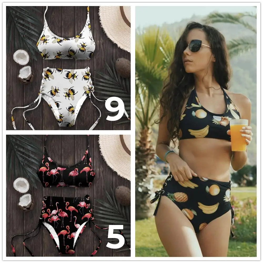 

Print Floral High Waist Bikini Sets Women Sexy Bandeau Push Up Two Pieces Swimsuits 2019 Girl Beach Bathing Suit