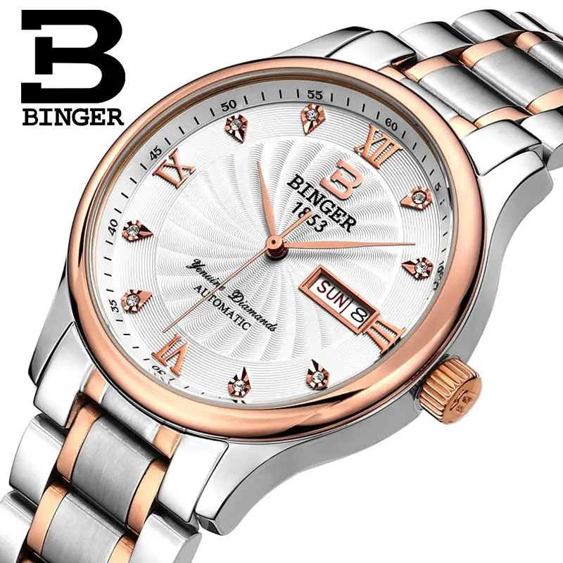 Switzerland men Wristwatches luxury brand watches BINGER luminous Quartz Wristwatches full stainless steel Waterproof B603B 5
