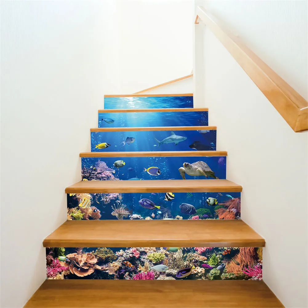 6 шт. 3D пейзаж лестницы наклейки DIY шаги настенные наклейки настенные водонепроницаемые съемные обои виниловые домашние креативные декоративные наклейки