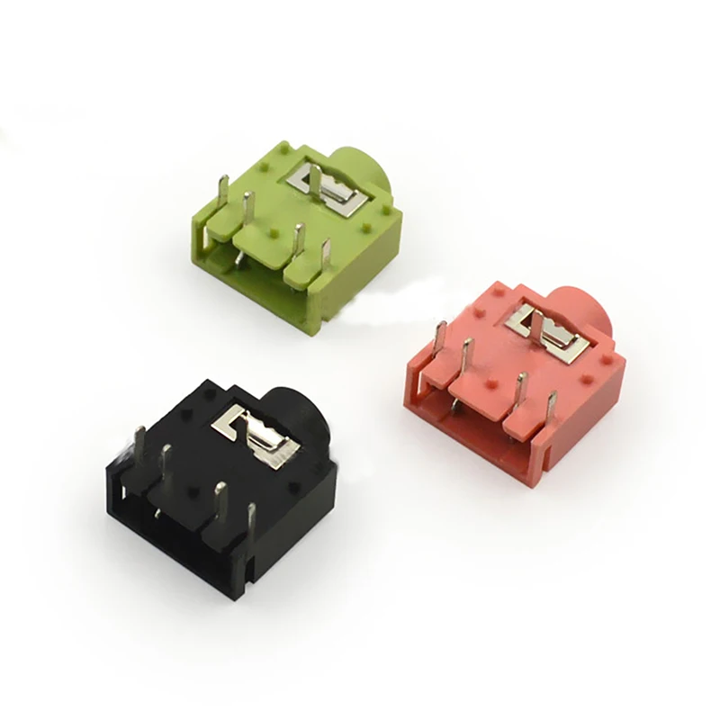 30pcs Jack 3 5mm Headphone Connector Audio Socket Interface Two channel Five Pins Female PJ 307 Plastic Head Black Pink Green