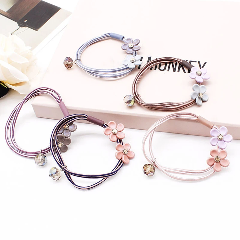 

5Pcs Popular Women Hair Rubber Bands For Girls Cute Flower Elastic Hairbands Womens Cartoon Hair Bands For Girl Headwear Female
