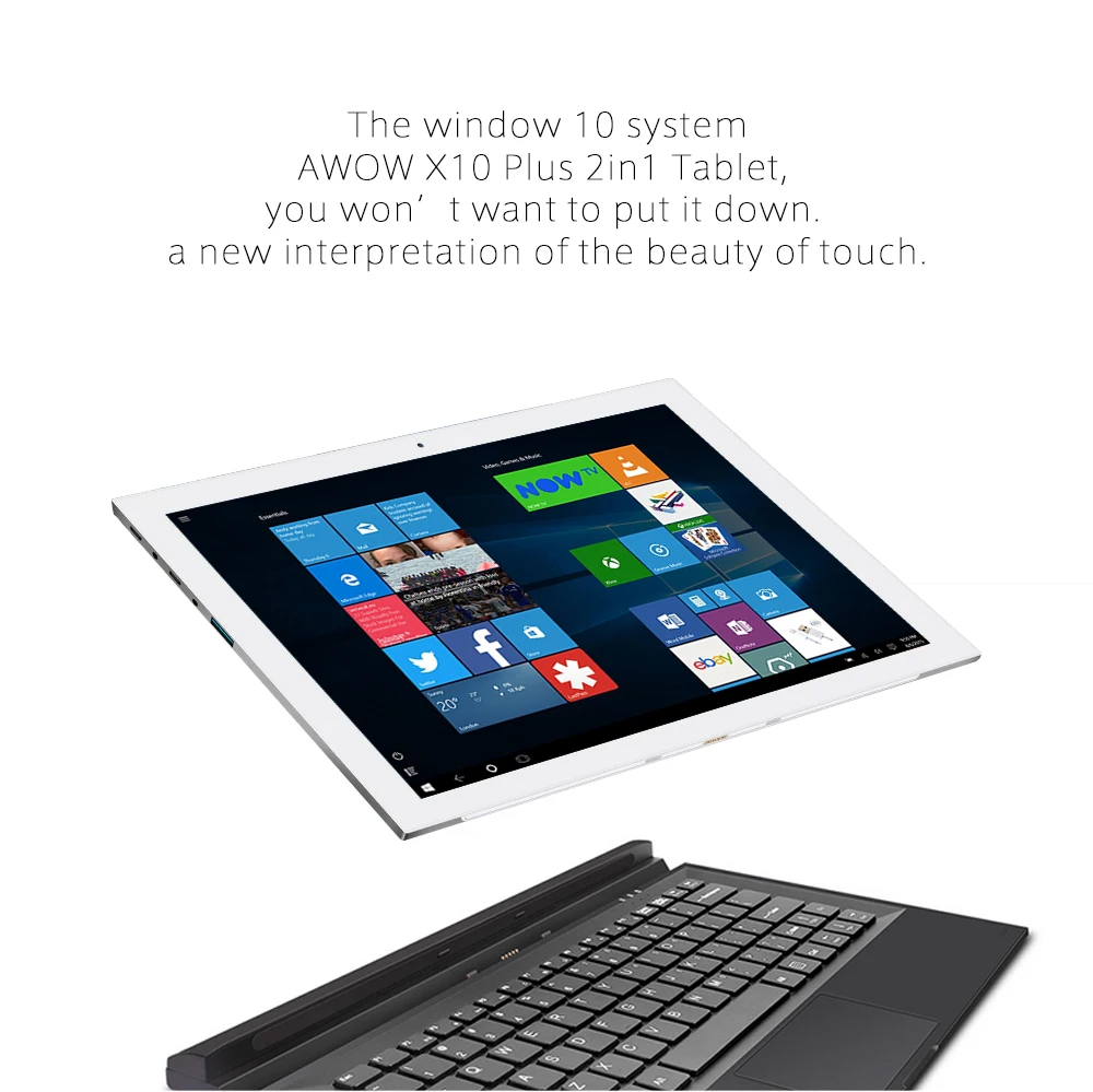  AWOW Google Internet Windows 10 Tablets 2 in 1 Laptop and Tablets 10.1 Inch with Touch Screen Keyboard Quad Core Dual Cameras 