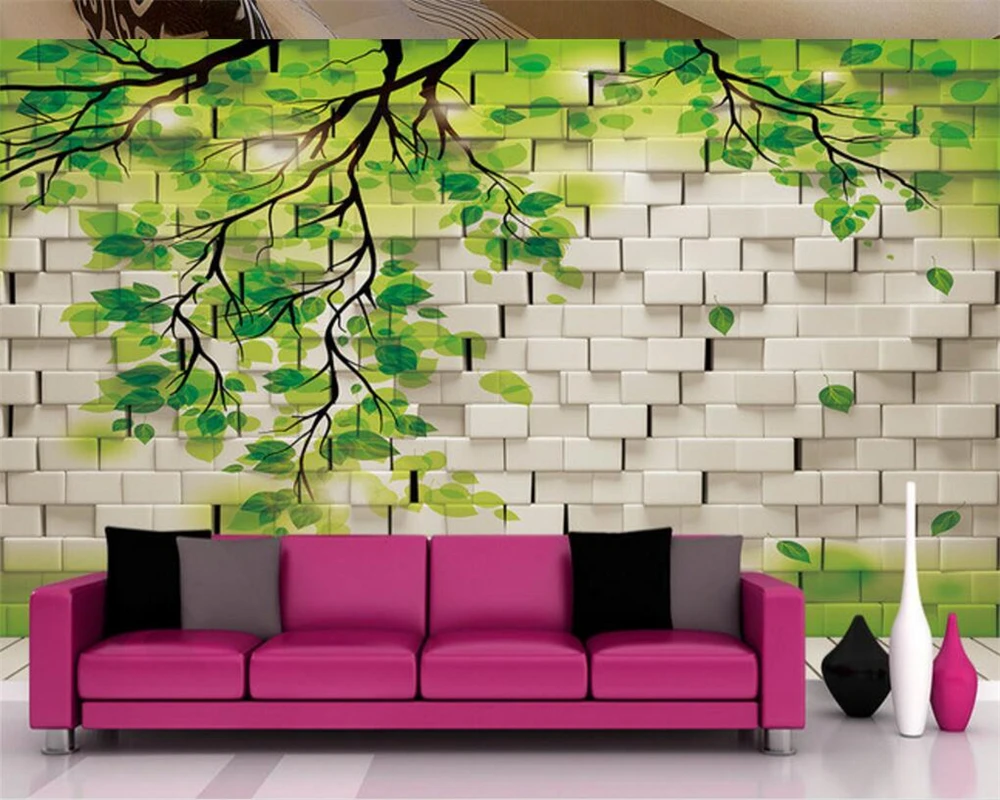 Customize any size 3 d living room wall murals wallpaper, modern green trees leaves leaves photos murals wallpaper