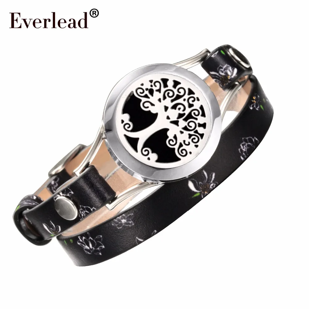 Everlead Cuir Véritable Arbre de vie Bracelets wrap torsion couleur argent médaillon Diffuseur D\u0027huile Essentielle Aromathérapie Médaillon Bracelet dans
