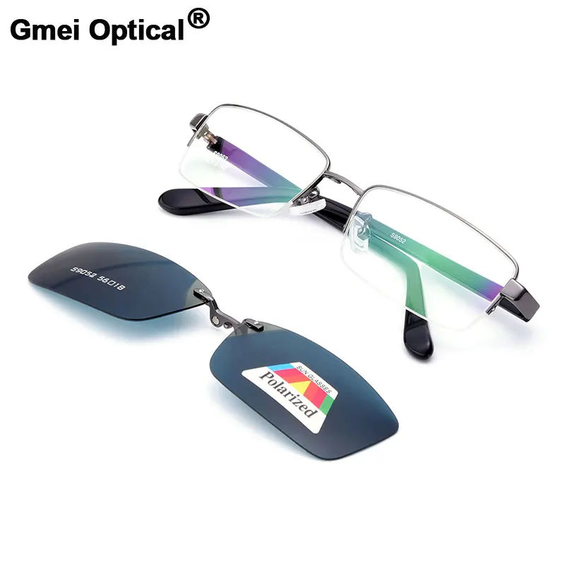 

Gmei Optical S9052 Magnetic Polarized Clip-On Eyeglasses Frame Alloy Full Rim Rectangular Glasses Frame
