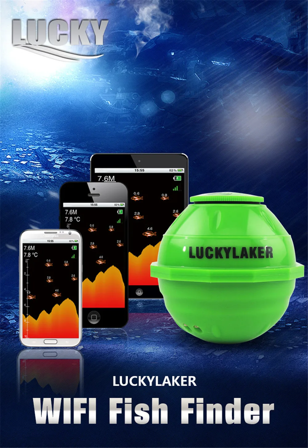 Wireless WIFI Sonar Fishing depth Finder 50M 135 Feet (45M) Deeper Fish