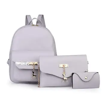 

Girls Backpack Fashion Women Leather Small Deer Backpack School Bag+Messenger Bag+Card package #Zer
