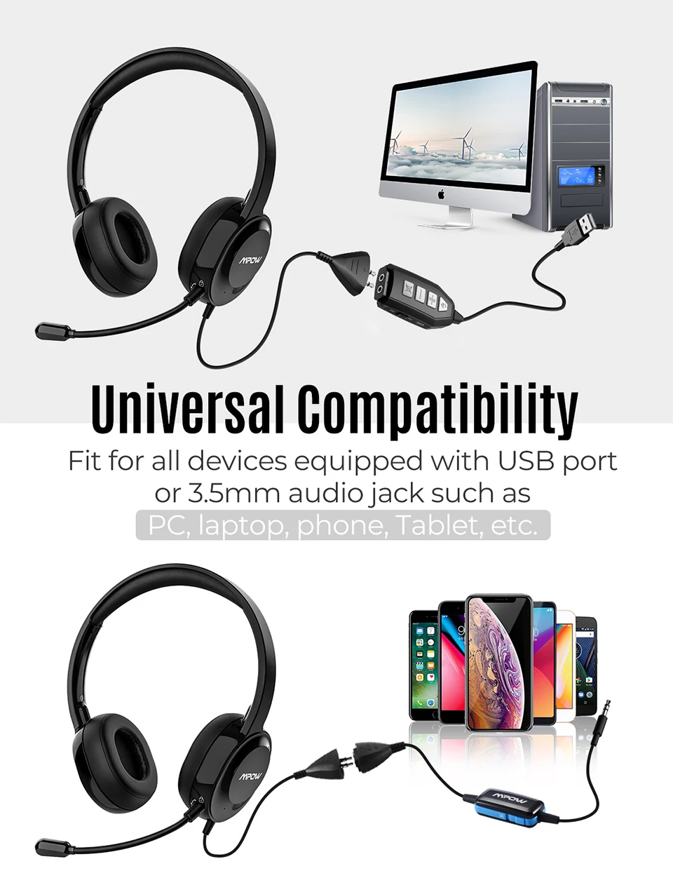 Mpow 331 Wired Headset USB3.5mm Plug Headphone With Microphone (4)