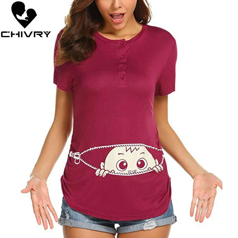 

Chivry Maternity T Shirt Women Summer Cute Cartoon Baby Print Short Sleeve O-neck Pregnancy Mama Casual Shirts Pregnant Tops