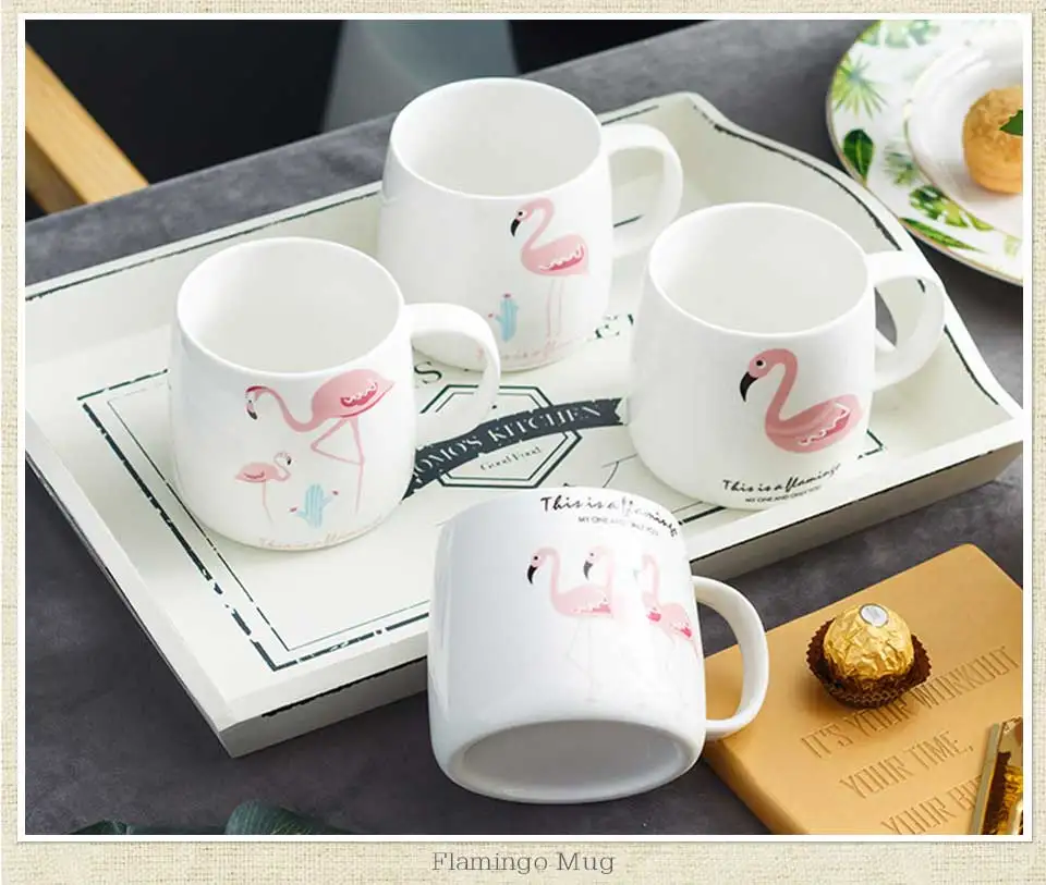 Ceramic Coffee Mug Pink FlamingoCactus Travel Coffee  Cups And Mugs For MilkTeaDrinkWater Creative Porcelain Gifts           (1)