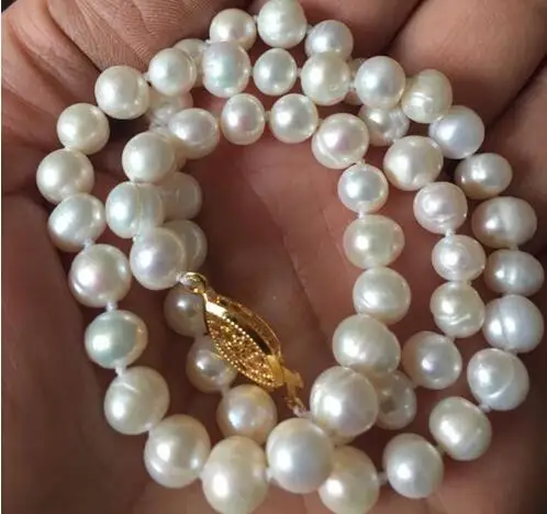 

Free Shipping 6-7mm Real Natural White Akoya Cultured Pearl Necklace 17 Inch