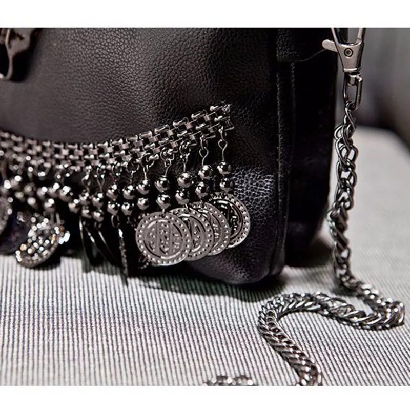 2019 designer women tassel skull chain bag PU leather solid color messenger bag fashion vintage women shoulder bag handbag 605