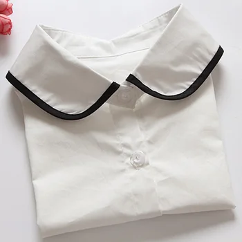 

New women shirt cotton white dress fashion collar chiffon decorative false shirt pearl with black stripe collar cotton collier