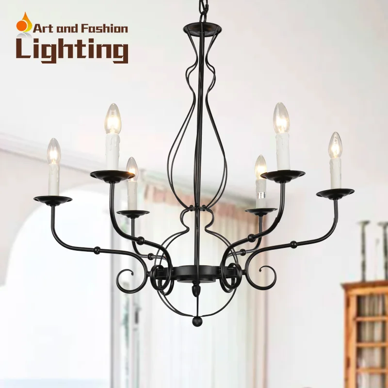 Classical artificial candle pendant lights Wrought iron arabesque shape