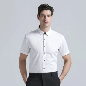 

Fashion 2019 Brand New Arrival Men's Dress Shirts Cotton Blend Short Sleeves Classic Solid Color Men's Business Casual Shirt