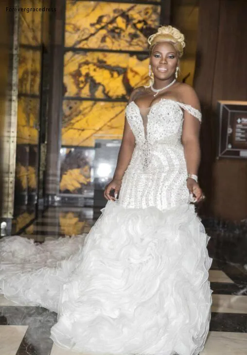 Plus Size Wedding Dresses With Beads Sequins Sweetheart Off Shoulder Ruffles African Mermaid Back Lace Up Custom Made Bridal Gowns BA9905  319 (5)