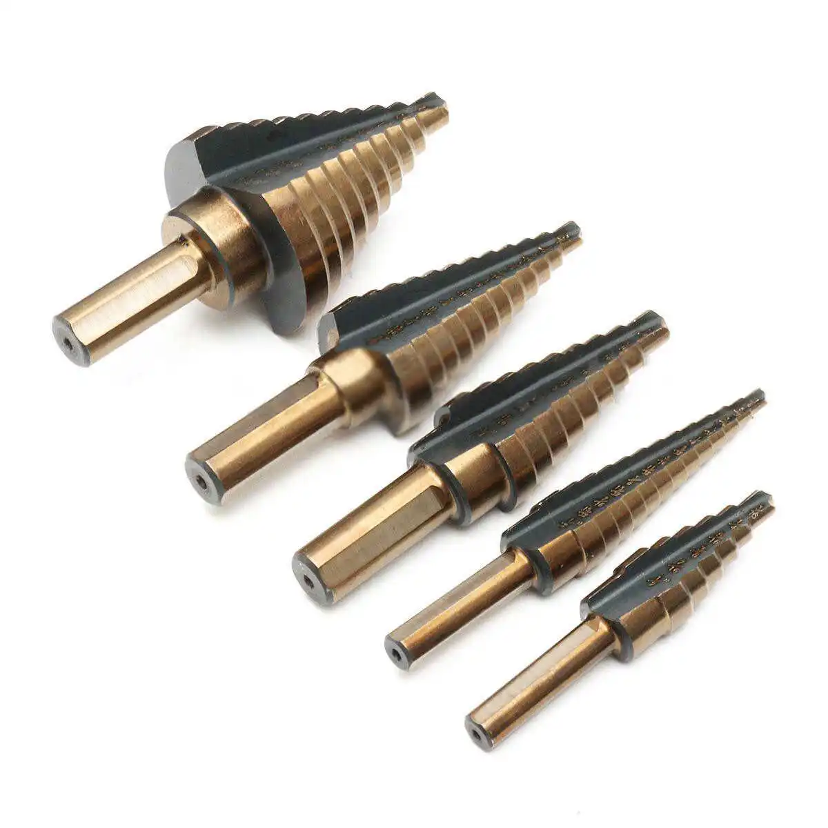 5pcs HSS Large Cobalt Hole Titanium Cone Step Drill Bit Cutter Set Tools w/ Case