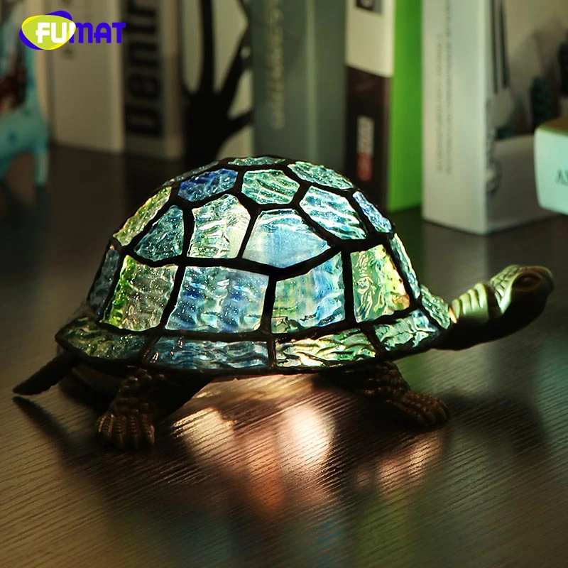 Lamp Stained Glass Turtle Light Living Room Home Decor Creative Table Light...