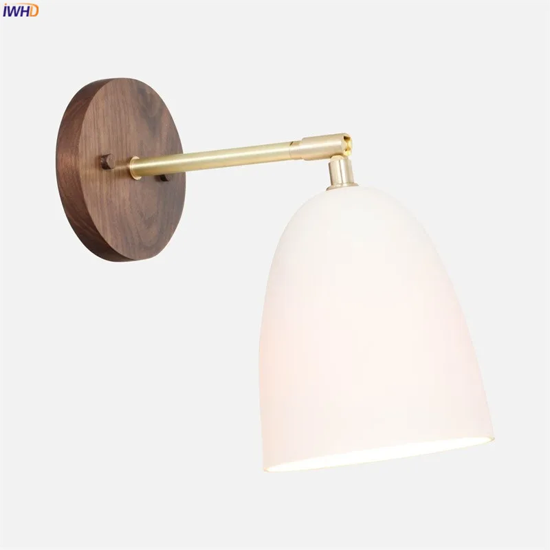 IWHD Nordic Wood LED Wall Lights For Home Bedroom Bathroom Mirror Light Copper Beside Wall Lamps Sconce Wandlamp Applique Murale