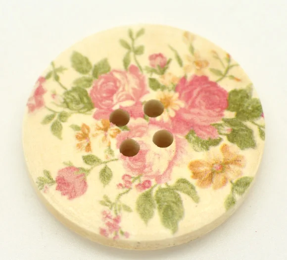 

Wood Sewing Button Scrapbooking Round Natural 4 Holes Flower Pattern 3cm(1 1/8")Dia,5 PCs new