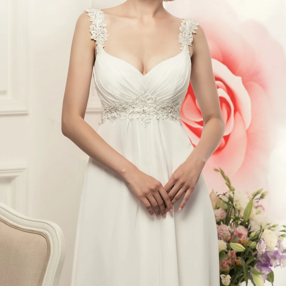 Simple Spaghetti Straps Chiffon Wedding Dresses Customized Bohemian Empire Bridal Gown White/Ivory Vestido de Novia 2020 4