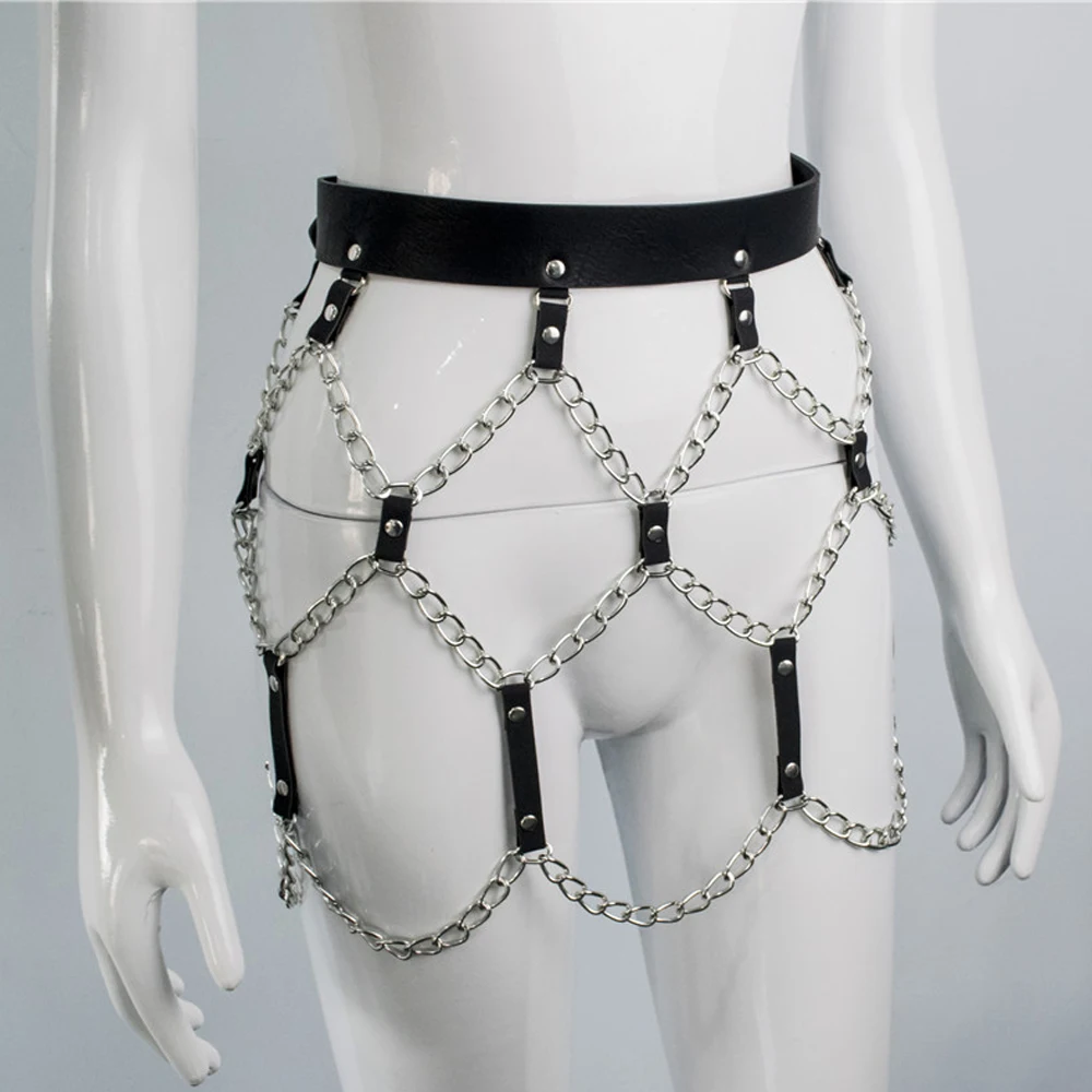 Leather Waist Chain Bondage Gothic Dress Body Cage Harness Adjustable Sexy Lingerie Goth Fetish Underwear Garter Belts Rave Club