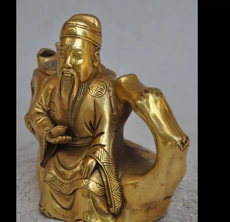 

671105229++7 marked chinese brass Famous Great Poet Li Bai statue Wine Tea Pot Flagon