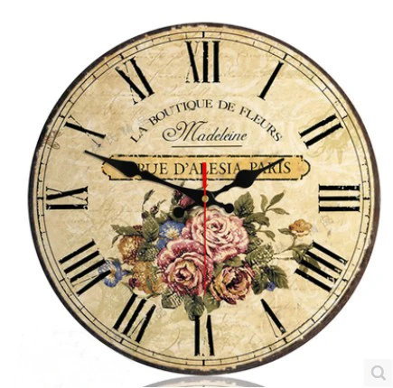 Retro European Digital Quartz Provence flower Mute Wall Clocks Big Sweep Movement Hang classical Wood Home Decor Watch ZB82 | Дом и сад