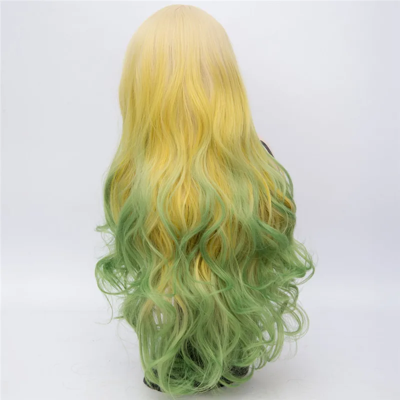 Yiyaobess синтетические красочные длинные плетеные парики для женщин Радуга плетение волос натуральный желтый зеленый Ombre косплей парик с челкой - Цвет: yellow green