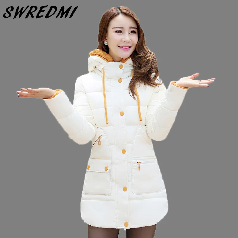 

2017 Younger Crowd Winter Jacket Women Beige White Cotton Coat Plus Size Clothing Hooded 2016 New Slim Casual Parka
