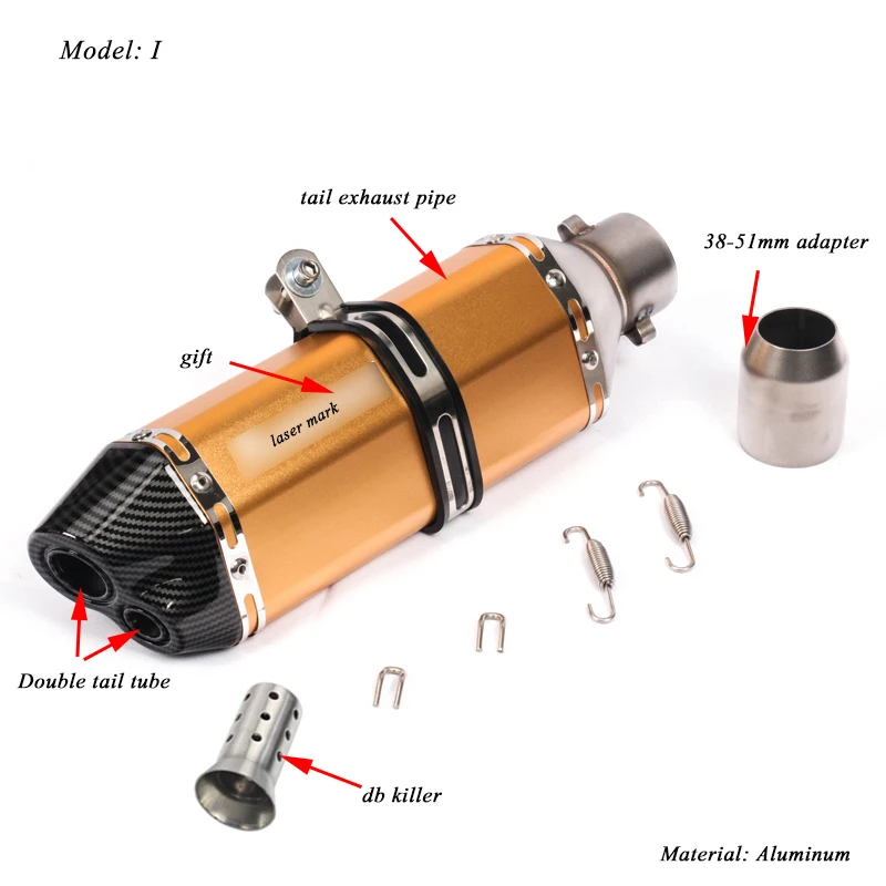 370 мм мотоциклетная алюминиевая Хвостовая система глушителя Модифицированная 38-51 мм мото-короткая выхлопная труба глушителя с DB Killer