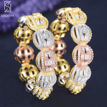 

SISCATHY New Women Wedding DUBAI Bridal Square Circle Hoop Earrings Luxury Disco Ball Cubic Zircon Statement Big Hoop Earrings
