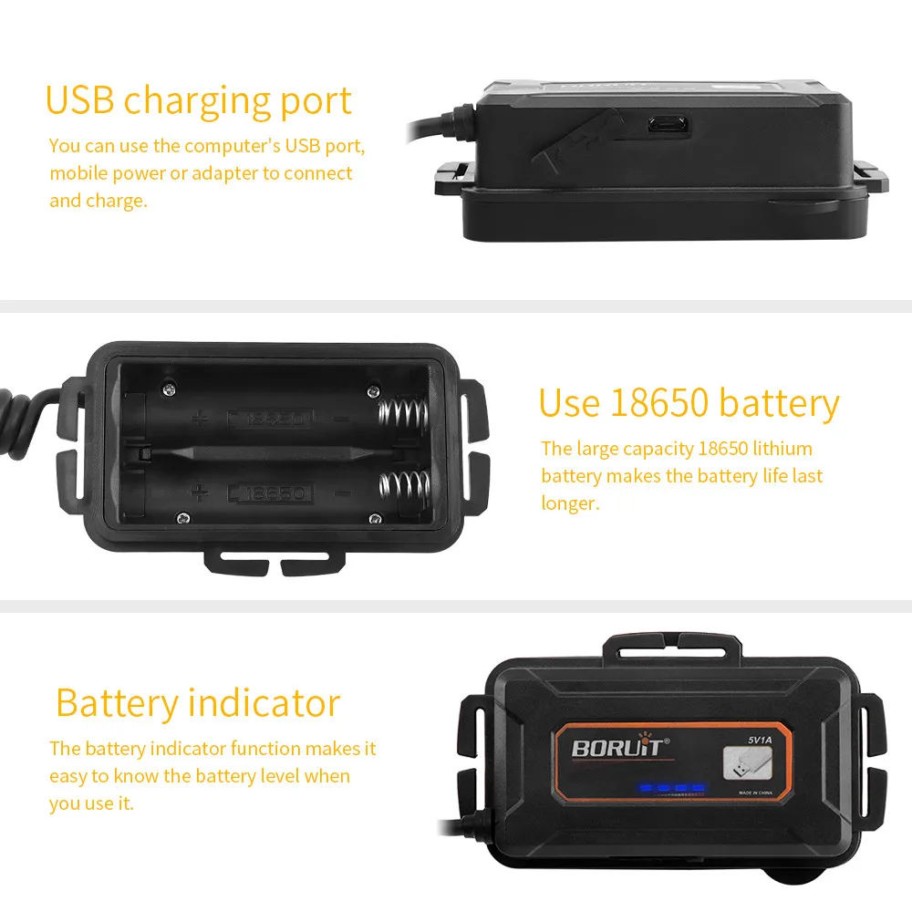 BORUIT супер яркий B10 XM-L2 светодиодный налобный фонарь Micro USB зарядка 18650 аккумулятор налобный фонарь 4 режима Головной фонарь для кемпинга охоты фонарик