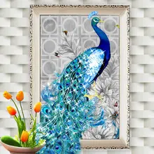 Hand 5D DIY Diamant Stickerei Gemälde Blau Pfau Tier Schöner Pfau Hauptdekoration Zauberwürfel Drillbild