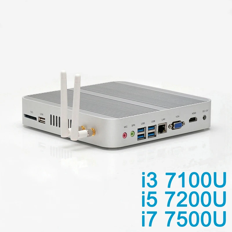 Lowest Price Latest Intel 7th Gen KabyLake Mini PC Win10 i3 7100U i5 7200U i7 7500U Fanless Mini Computer 4K HD Graphics 620 300M Wifi HDMI