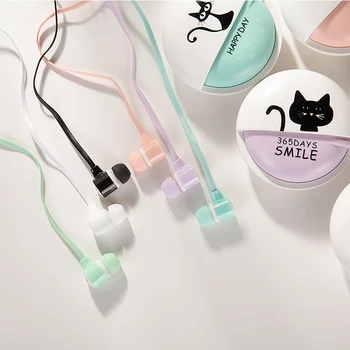 

2019 New 3.5mm Cute Cat Wired In-Ear Earphones Stereo Music Mic In-ear Earphone Earbuds Case With 1.2Mwired With Control Button