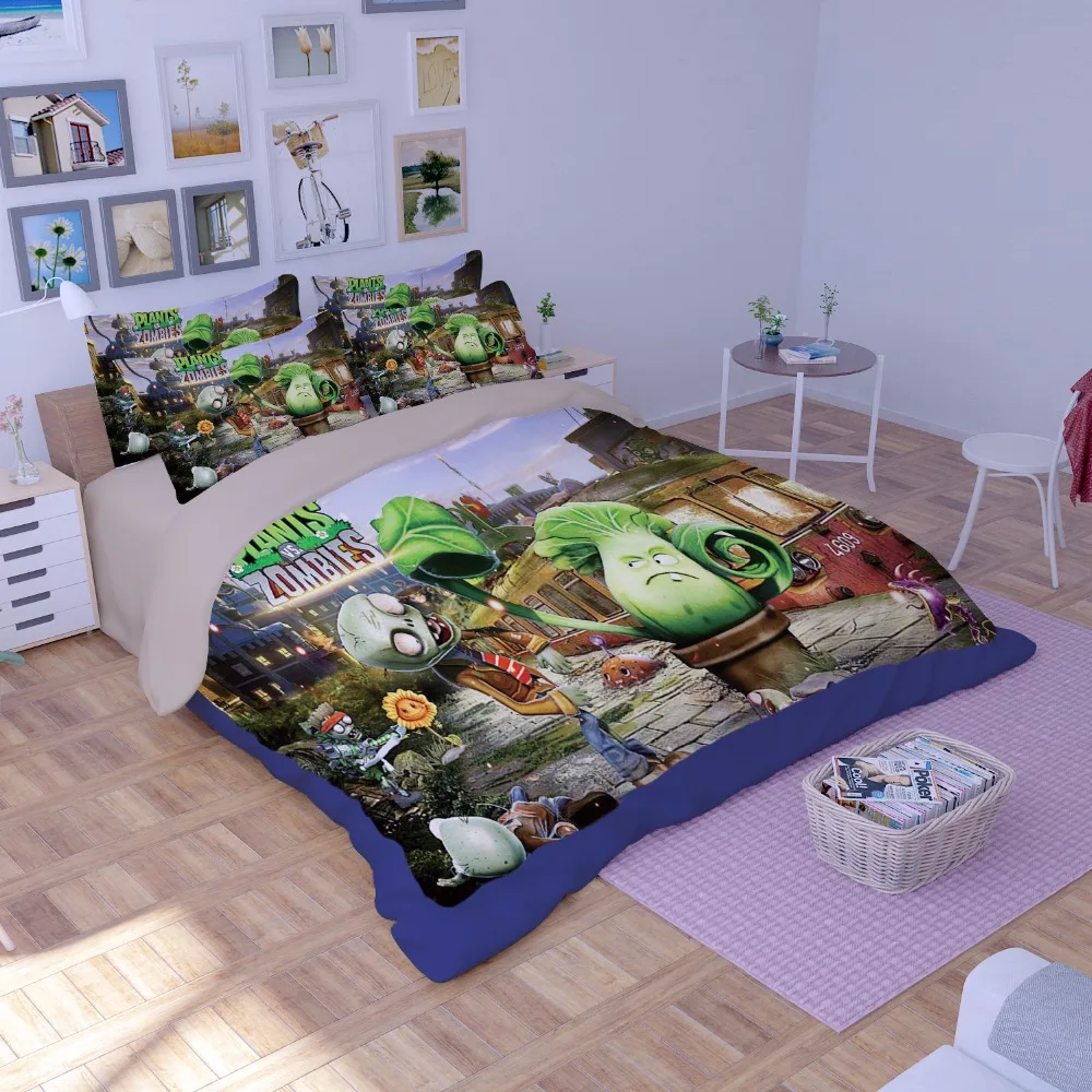 3D комплект постельного белья Растения против Зомби Скелет Печать домашний текстиль с изображением мультфильма Твин Полный queen king размер одеяло пододеяльник наволочка