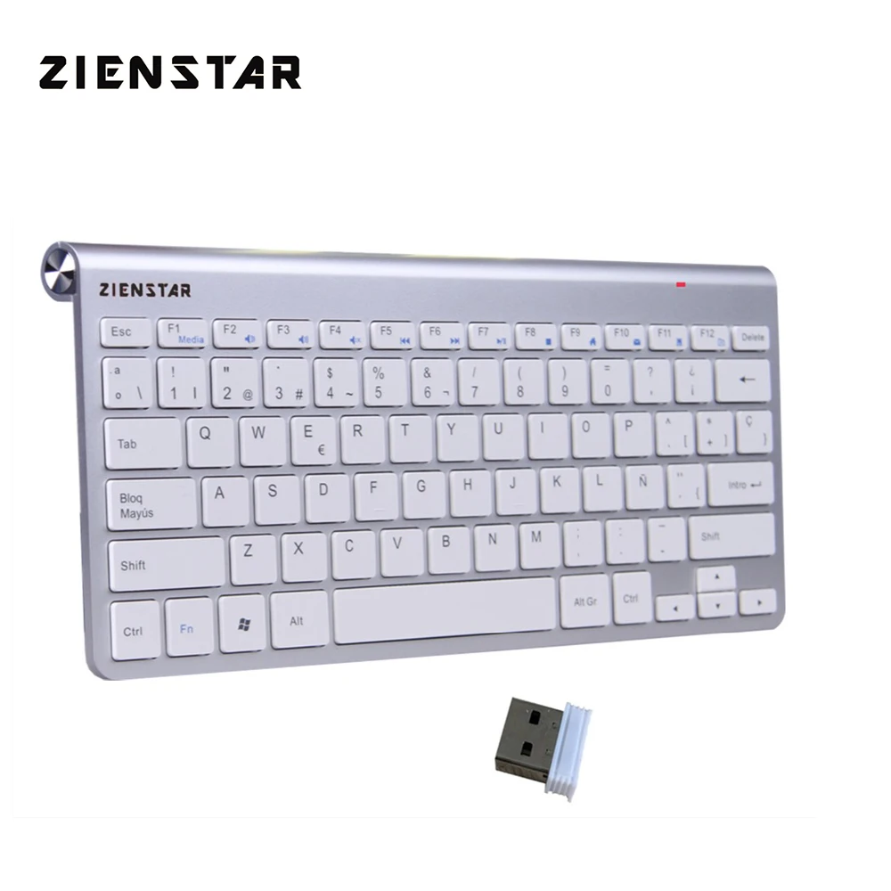 Zienstar ультра тонкая 2,4 ГГц Беспроводная клавиатура для Macbook/PC компьютера/ноутбука/Smart tv с usb-приемником, английский/Fr/Испанский/Ru