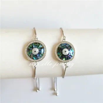 

Starella Micro Paved Cubic Zirconia Black Abalone Round Evil Eye Turkey Bracelet Link Chain Lucky Bracelet Pulseras Joyeria