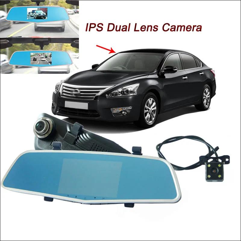 

BigBigRoad For nissan teana qashqai note primera Pathfinder Car DVR Rearview Mirror Video Recorder Dual Camera 5 inch IPS Screen