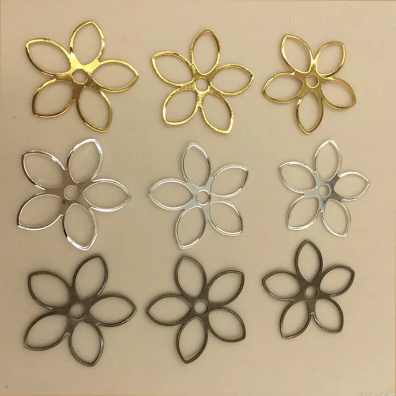 

20pcs/lot 23mm Copper Hollow 5 Sharp Flowers Filigree Wraps Connectors Charm Findings For Diy Jewelry Making Findings Supplier