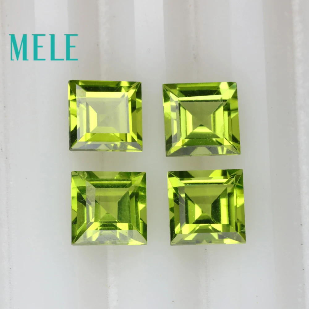 MELE Natural Peridot Stone 6mmX6mm Square Cut Green Loose Gemstone For Jewelry Making Fire Color And Bright