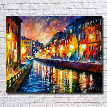 

Picture Handpainted Modern Art Beautiful Night River Landscape Palette Knife No Framed Oil Painting on Canvas Art Home Decor
