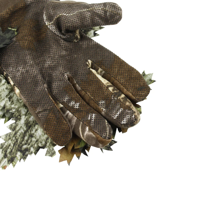 1 Pair 3D Leaf Fishing Hunting Gloves Non-slip Bionic Camouflage Gloves Full Finger Skidproof Silicone Dots Hunter