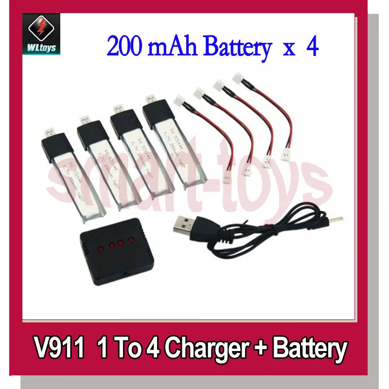 Зарядное устройство Wltoys V911 1 в 4 + Аккумулятор 3 7 200 мАч конверсионные кабели|battery