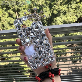 

XINGDUO Bling Diamond Crown Fox fur transparent Cover Case for Samsung galaxy Note 8 5 4 3 S5/4/3 S8 S7 S6 S8 Plus A3 A5 A7